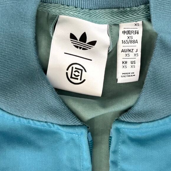 adidas x CLOT Edison Chen Blue Green White Striped Collegiate Jacket size XS - Picture 4 of 14
